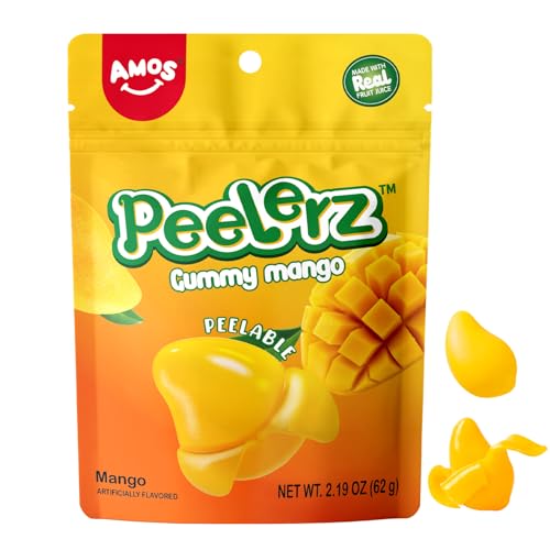 AMOS Mango Peelz Gummy Candy, Peeling Gummy Mango Resealable 2.19oz Bags (Mango 3Pack) - Mango 3Pack