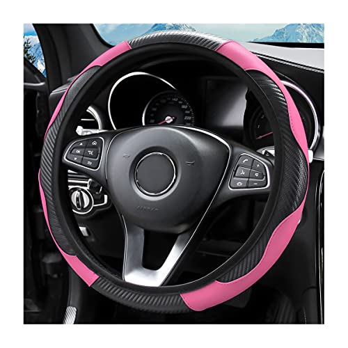 15 Inch Car Steering Wheel Cover, Carbon Fiber Microfiber Leather Elastic Stretch, Anti-Slip Breathable Steering Wheel Protector for Women Men, Car Accessories for SUV, Truck, Van (Black/Pink) - Black/Pink