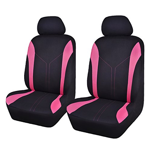 Flying Banner Car Seat Covers Front Seats and Rear Bench Mesh Fabric Rear Bench Split Polyester Cover Easy Installation SUV CAR Woman Lady Femal (Front Set, Black Pink) - Black Pink - Front Set