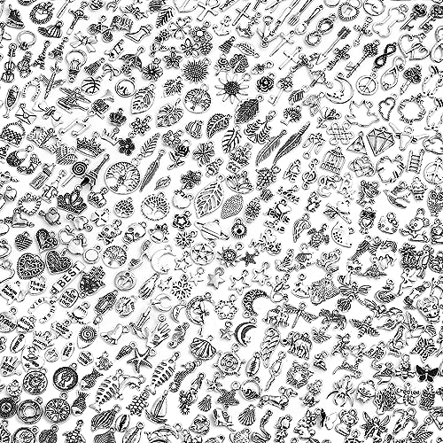 400 Pcs Silver Charms for Jewelry Making , Wholesale Bulk Lots Tiny Assorted Mixed Tibetan Silver Metal Pendants for DIY Necklace Bracelet Making and Crafting - Silver