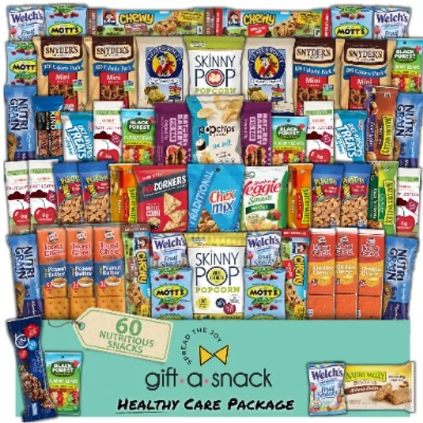 Healthy Snack Box Variety Pack Care Package (60 Count) Holiday Gift Basket - College Student Crave Food Arrangement Nutritious Chips - Birthday Treat for Women Men Adult Kid Teens