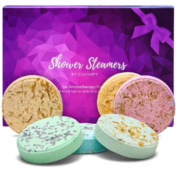 Cleverfy Aromatherapy Shower Steamers - Variety Pack of 6 Shower Bombs with Essential Oils. Purple Set: Lavender, Watermelon, Grapefruit, Menthol  Eucalyptus, Vanilla  Sweet Orange, Peppermint