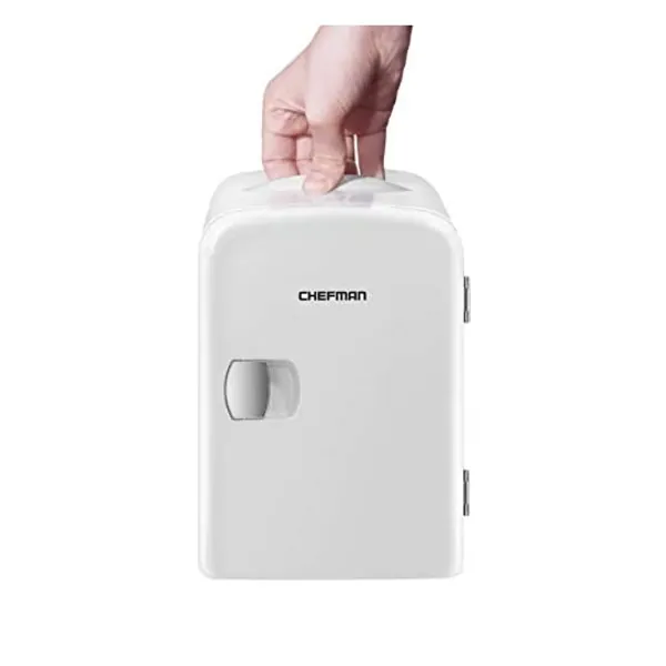 
                            Chefman Mini Portable White Personal Fridge Cools Or Heats & Provides Compact Storage For Skincare, Snacks, Or 6 12oz Cans W/ A Lightweight 4-liter Capacity To Take On The Go
                        