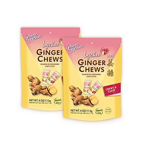 Prince of Peace Ginger Chews with Lychee, 4 oz. – Candied Ginger – Lychee Flavored Candy – Lychee Ginger Chews – 2 Pack
