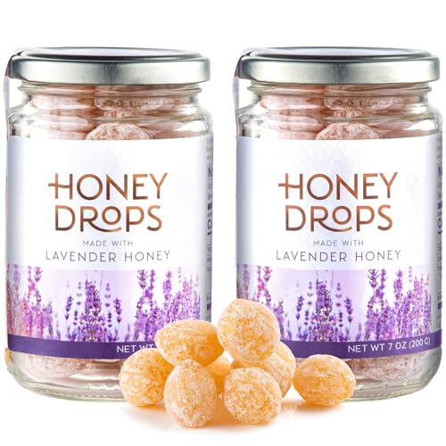 Gourmanity Honey Drops Made With Lavender Honey, 2 Pack of 7 Ounce Jars, Hard Honey Candy From Provence, France, Boules Fourrees Miel, Lavender Honey Drops [2 x 7oz] - 7.00 Ounce (Pack of 2)