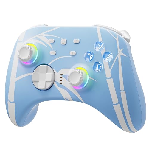Mytrix Wireless Pro Controller, Hall Effect Bluetooth Controllers for Nintendo Switch, PC, Steam, iPad, Mac, Tablet, Laptop, with RGB Light/Macro Keys/Turbo Button, Bamboo Blue - Blue Bamboo