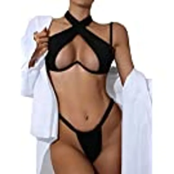 Lilosy Sexy Cute Underwire Cutout Halter Bikini Swimsuit Set Women Criss Cross Bathing Suit 2 Piece