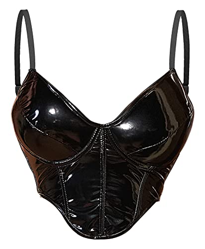 Alivila.Y Fashion Womens Open Back Boned PVC Bustier Zip Back Corset Bodyshaper Crop Top - Small - Black