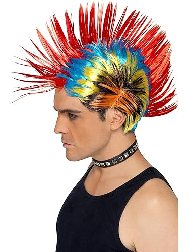 Smiffys 80s Street Punk Wig, Mohawk, Multi-Coloured , 1980's Fancy Dress, 1980s Dress Up Wigs - One Size - Multicolor