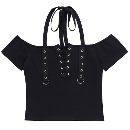 Goth Off-Shoulder Crop Top - black / S