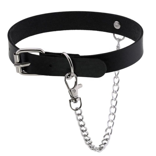 Gothic Punk Leather Collarbone Necklace - Black