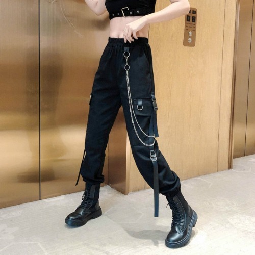 'End of the Train' Casual Black Grunge Goth Cargo Pants - Black / S