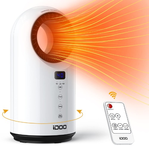iDOO Electric Space Heater for Home, Portable Ceramic Heaters with Remote, 1500W Fast Heating for Large Room/Office, Safe & Quiet for Indoor Use, 12H Timer, Oscillation, LED Display