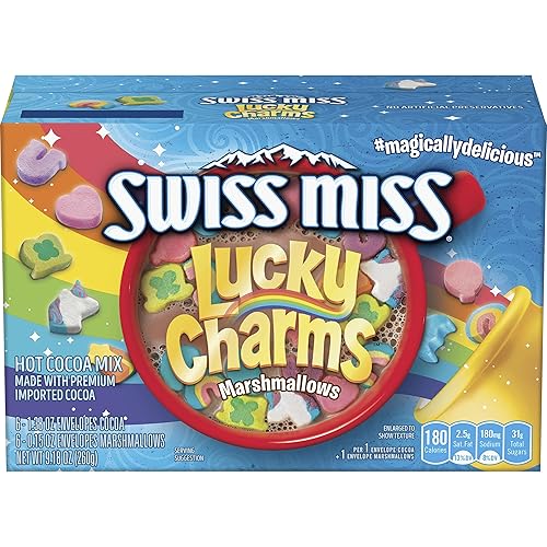 Swiss Miss Milk Chocolate Flavor Hot Cocoa Mix with Lucky Charms Marshmallows, 1.38 Oz. 6 Packets, 9.18 Oz