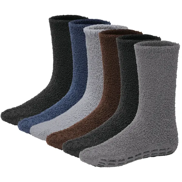 6 Pairs Mens Fuzzy Socks Grip Socks Microfiber Plush Sleeping Socks Soft Anti-Skid Solid Debra Weitzner - Solid With Grips 10-13