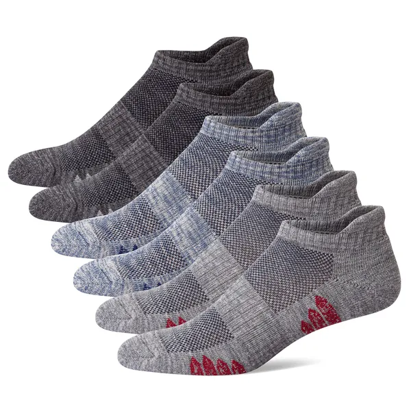 u&i Men's Performance Cushion Cotton Low Cut Ankle Athletic Socks (6-Pack/12-Pack) - 8-12 Grey