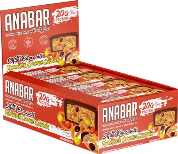 Anabar Protein Bar, Protein Packed Candy Bar, Amazing Tasting Protein Bar, Real Food, No Fillers, 20 Grams of Protein, No Sugar Alcohol (12 Bars, Milk Chocolate Monster Cookie Crunch) - Milk Chocolate Monster Cookie Crunch - 12 Count (Pack of 1)