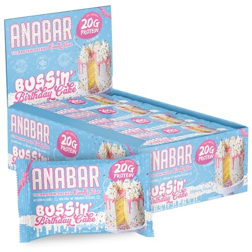 Anabar Protein Bar, The Protein-Packed Candy Bar, Amazing Tasting Protein Bar, Real Food, No Fillers, 20 Grams of Protein (12 Bars) (Bussin' Birthday Cake) - Bussin Birthday Cake - 12 Count (Pack of 1)