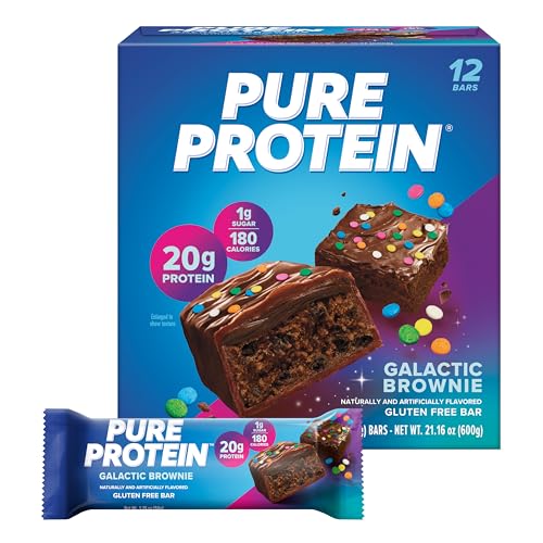 Pure Protein Galactic Brownie Bars - 12 Count Box | 20g High Protein, Gluten-Free, On-the-Go Snack | Ideal Pre & Post-Workout Fuel | Low Sugar, Great Taste! - Galactic Brownie - Galactic Brownie - 12 Count