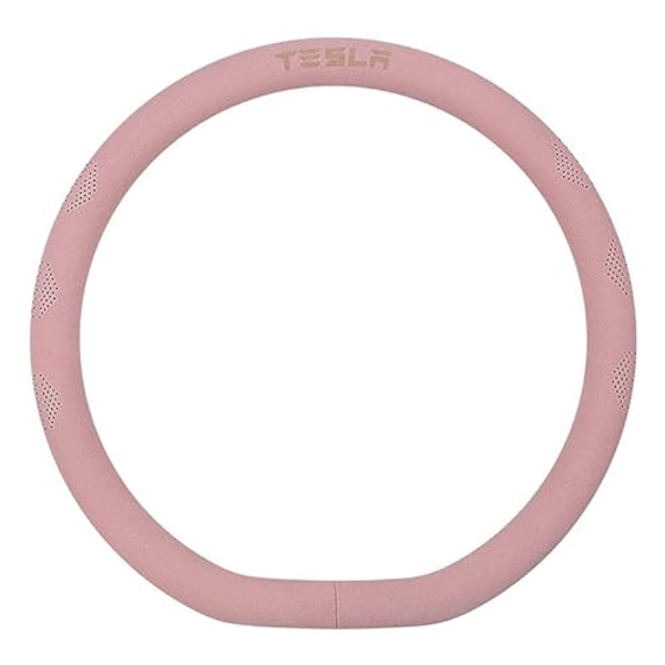 Fit Car Steering Wheel Cover for Tesla Suede Steering Wheel Cover Anti-Slip Design Interior Modification Auto Accessories(Pink)