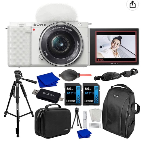 Amazon.com : Sony Alpha ZV-E10 Mirrorless Vlog Camera & 16-50mm Lens Bundle with Handy Case, 2X 64GB SDXC Card, Water Resistant Backpack, Tripod, Hand/Wrist Strap, Card Reader + More : Electronics