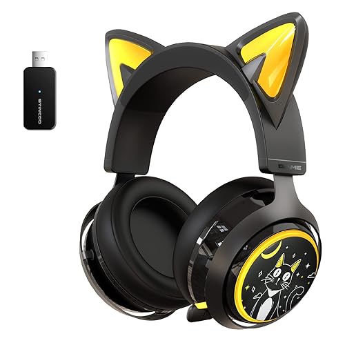 SOMIC GS510 Cat Ear Headset Wireless Gaming Headphones for PS5/ PS4/ PC, Cute Headset 2.4G with Retractable Mic, 7.1 Stereo Sound, 8Hrs Playtime, RGB Lighting (Xbox Only Work in Wired Mode) - Black