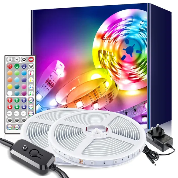 LED Strip Lights with Remote 15m, Mexllex Color Changing LED Lights for Bedroom, 5050 RGB LED String Lights with 44 Keys Remote, Music Sync Strip Lights for Home Bar TV Kitchen Party (2 rolls of 7.5M)