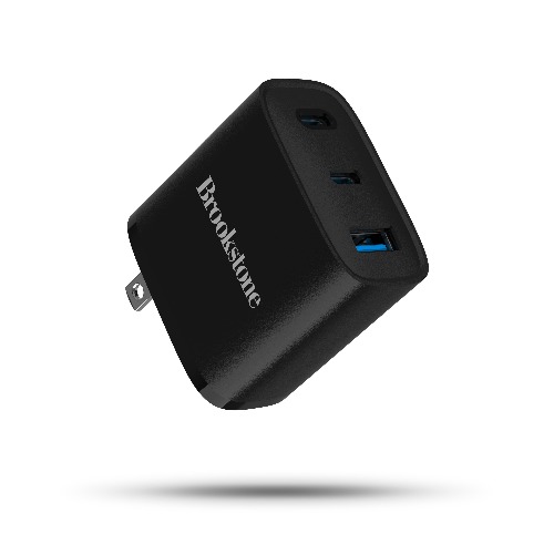 Brookstone PD 40W 3 Port Wall Charger- Dual USB-C and USB A Ports - Black