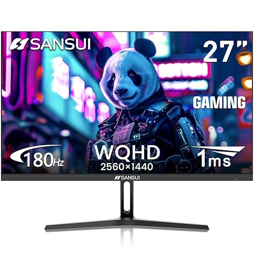 SANSUI 27 Inch WQHD 2560 x 1440P Gaming Monitor 180Hz/144Hz 1ms Fast IPS 2K Computer Monitor, HDMI 2.0 x2 | DP 1.2 x2 | VESA Mount, 120% sRGB HDR Eye Care Metal Stand(ES-G27F2Q DP Cable Included) - 27 inch WQHD/180Hz/IPS Gaming