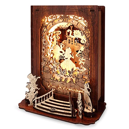 FUNPOLA Alice in Wonderland 3D Puzzle Nightlight – DIY 3D LED Book Lamp – 3D Wood Puzzles Décor Lamp for Kids and Adults - Alice in Wonderland