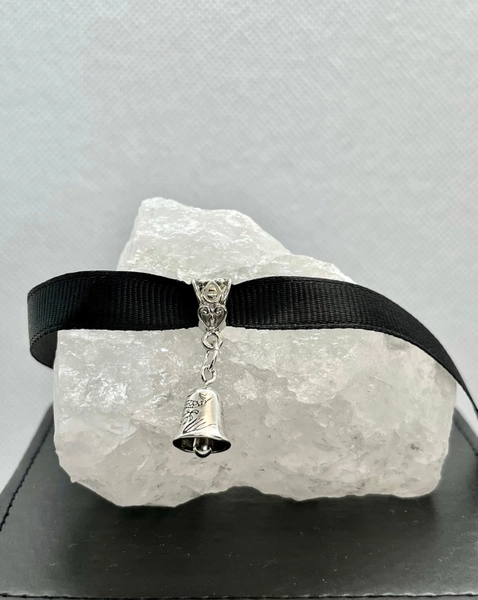 Boho Black Choker with Silver Antique Bronze Dragon Bell Charm