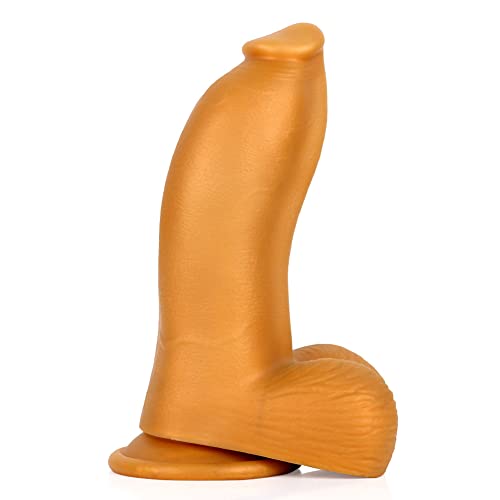 Realistic Dildo with Powerful Sucker Base, Liquid Silicone Thick Dildo Penis Soft Skin-Friendly G-Spot Giant Dildo with Thick and Rough Testicle Base (XL) - XL