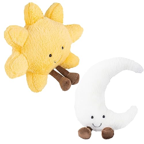 Sun and Moon Plush, Smiling Fun Filled Sun Pillow, 12" Moon and Sunshine Animal Pillow Soft Plush Toy for Children's Birthday Gift (2PCS) - 12in Sm2p