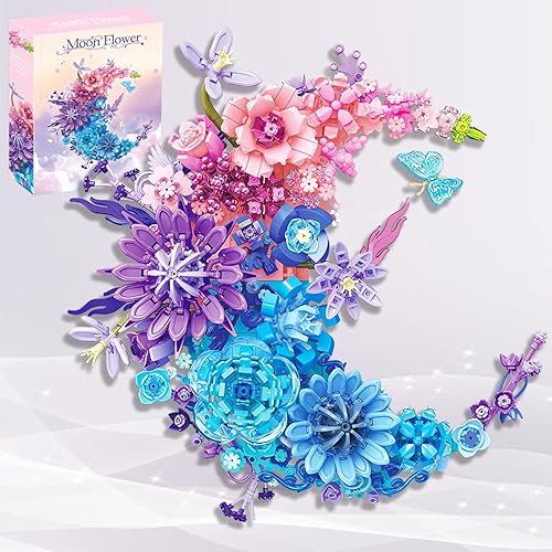 Flower Building Set of Crescent-Shaped, 977PCS Botanical Collection Set Compatible with Lego Flowers Flower Bouquet Botanical Collection for Wall Decoration or Home Décor Great Gift for Adults Kids