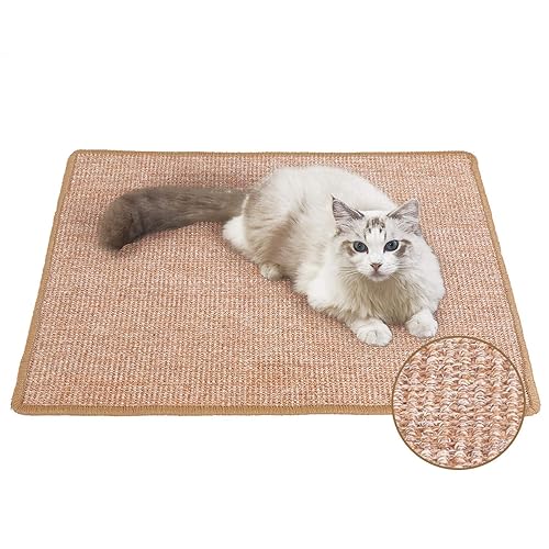 FUKUMARU Cat Scratcher Mat, 23.6 X 31.5 Inch Natural Sisal Cat Scratch Mats, Horizontal Cat Floor Scratching Pad Rug, Protect Carpets and Sofas Brown - Brown-23.6 x 31.5 Inch