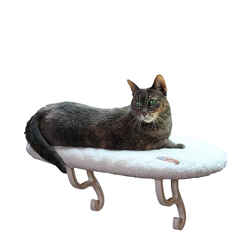 K&H Pet Products Cat Window Perch Kitty Sill with Washable Cushion Bed Cover - Sturdy Cat Window Hammock Holds 40LBS for Large Cats, Window Bed Seat for Indoor Pets - Unheated - Fleece - Unheated