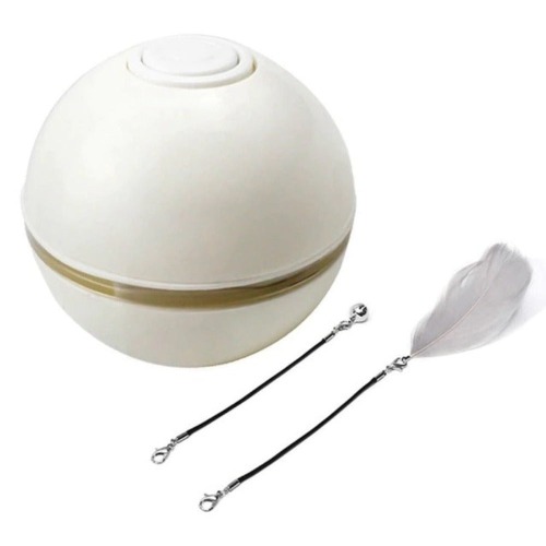 LED Light Electric Pet Ball With Feather - White