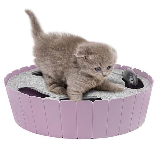 Pawaboo Interactive Cat Toy with Running Mouse, Electronic Motion Cat Toy Automatic Teaser for Indoor Cats, Pop and Play Hide Seek Cat Toy Hunting Mouse for Pet Cat Kitten Play Fun Exercise, Purple - Purple