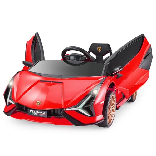 Voltz Toys 12V Ride On Car for Kids, Official Licensed Lamborghini SIAN, Battery Powered Electric Car with Remote Control, LED Lights and MP3 Player (Red) - Red