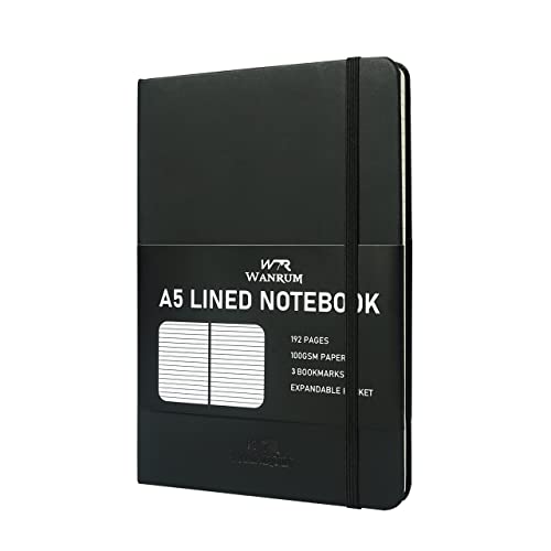 WANRUM Lined Notebook A5 - Hardback Notebook - 100 Gsm Thick Paper with 192 Pages | 8.3-5.5 Inches | Our A5 Journal Lined is Perfect for Notes keeping, Office, Home, School, Business & Writings