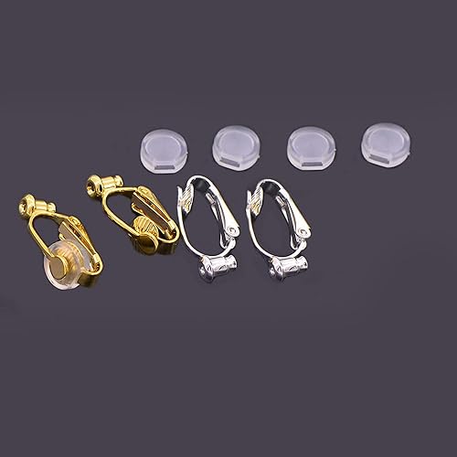 Earring Clip Backs Clip-on Earring Converter Components Findings with Post for None Pierced Ears Gold and Silver with Pads - Gold and silver