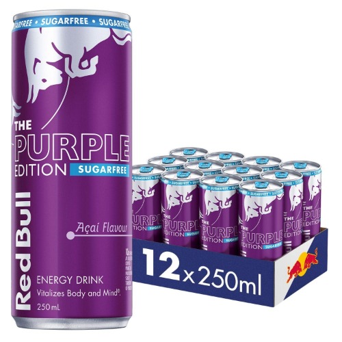 Red Bull Energy Drink, Purple Edition, Sugar Free Acai Flavour 250ml (12 Pack)