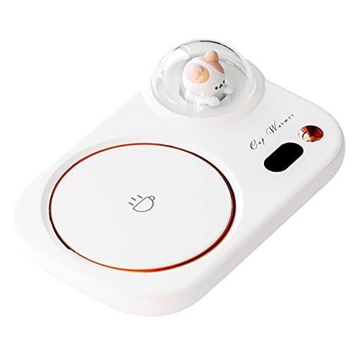 Smart Coffee Mug Warmer, Coffee Cup Heater with Cute Cat Night Light, Auto Shut Off, 3 Temperature Setting LED Display, Electric Beverage Warmer Plate for Coffee Tea Milk Cocoa and etc, White - 7.48 x 5.12 x 1.97 in