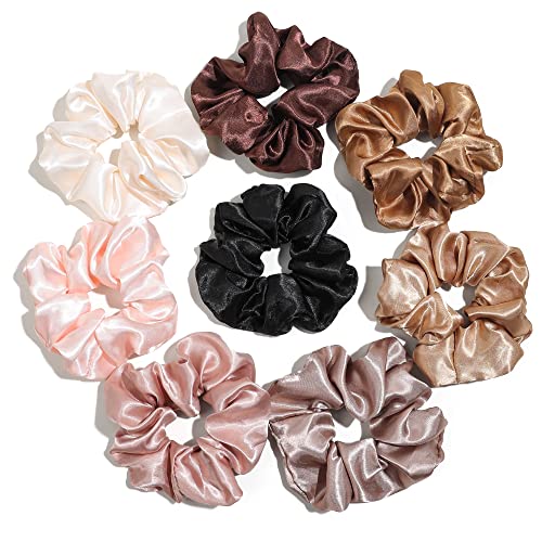 Ivyu Scrunchies for Women Hair Ties Bands Satin Hair Scrunchies for Girls Big Scrunchies for Women's Thick Curly Hair Ponytail Holders Cute Pony Tails No Crease Hair Ties No Damage, Brown Pink - Brown Pink