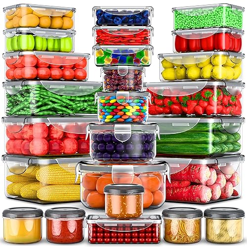RockBerry 50 Pcs Large Food Storage Containers with Lids Airtight-85 OZ to small Containers-Total 526OZ Stackable Kitchen Set -BPA Free Leak proof containers- Freezer Microwave safe - Color-of-50Pcs