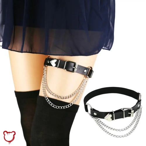 Irregular Double Chained Goth Garter - black