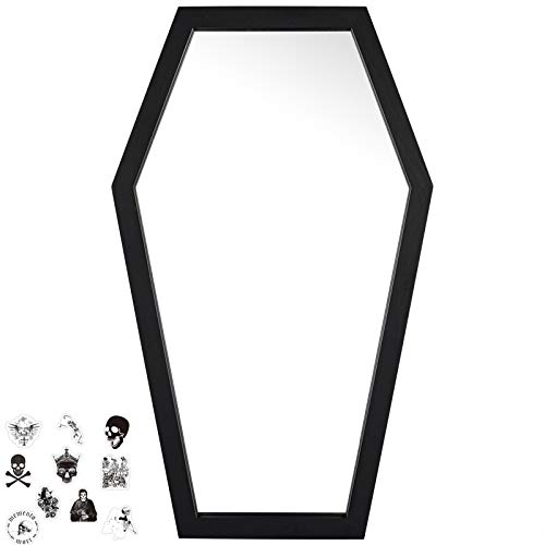 Gothvanity Coffin Mirror - Gothic Decorations for Bedroom,Living Room or Bathroom - Hooks Included - Large and Sturdy - Wooden Wall Mirror - Black - 20x12 inches