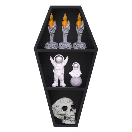 LKMANY Wall Decor Coffin Shelf- Spooky Gothic Decor for Home,Black Floating Wooden Shelf for Wall or Table Top,Witchy Room Decor for Oddities and Curiosities 1