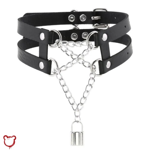 Leather Choker with Dual Lock - Black / One-Size: 48cm / Lock