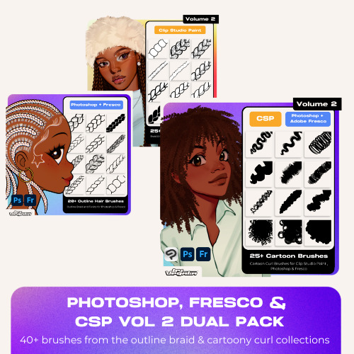 Vol 2 Dual Pack CSP, Photoshop, & Adobe Fresco  Outline Braid/Twist and Cartoony Curl Brushes by Vegalia